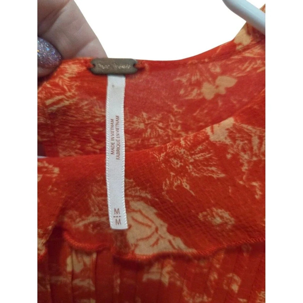 Free People These Dreams Red-Orange Floral Boho Mini Dress M Peasant READ**